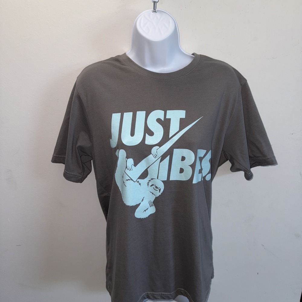 Success Is Certain Just Vibes Sloth Graphic T-Shirt Gray Mens Medium Parody Tee